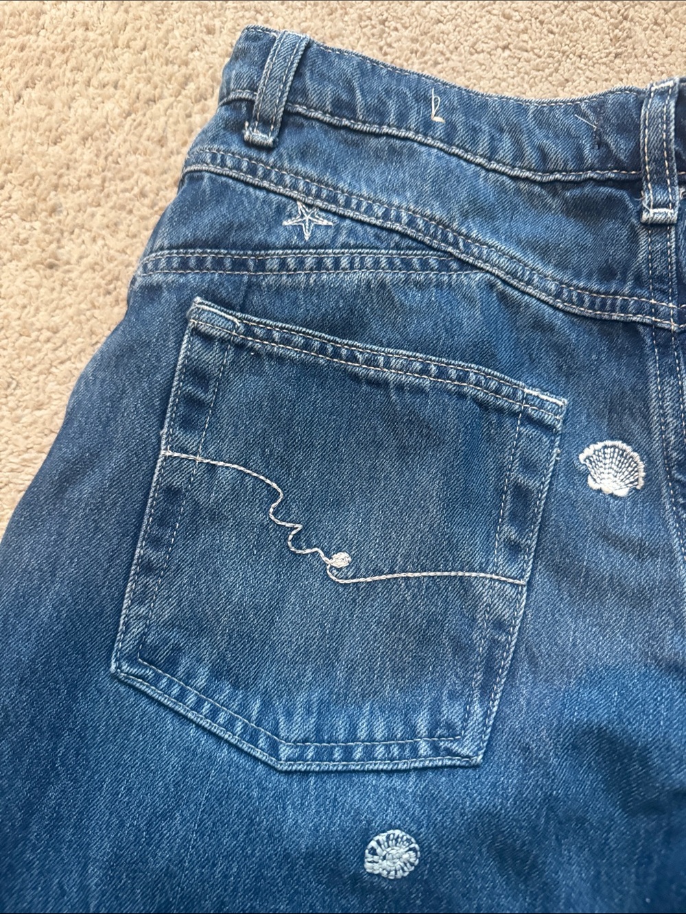 We The Free Wide Leg Embroidered Blue Denim Jeans - Picture 6 of 7